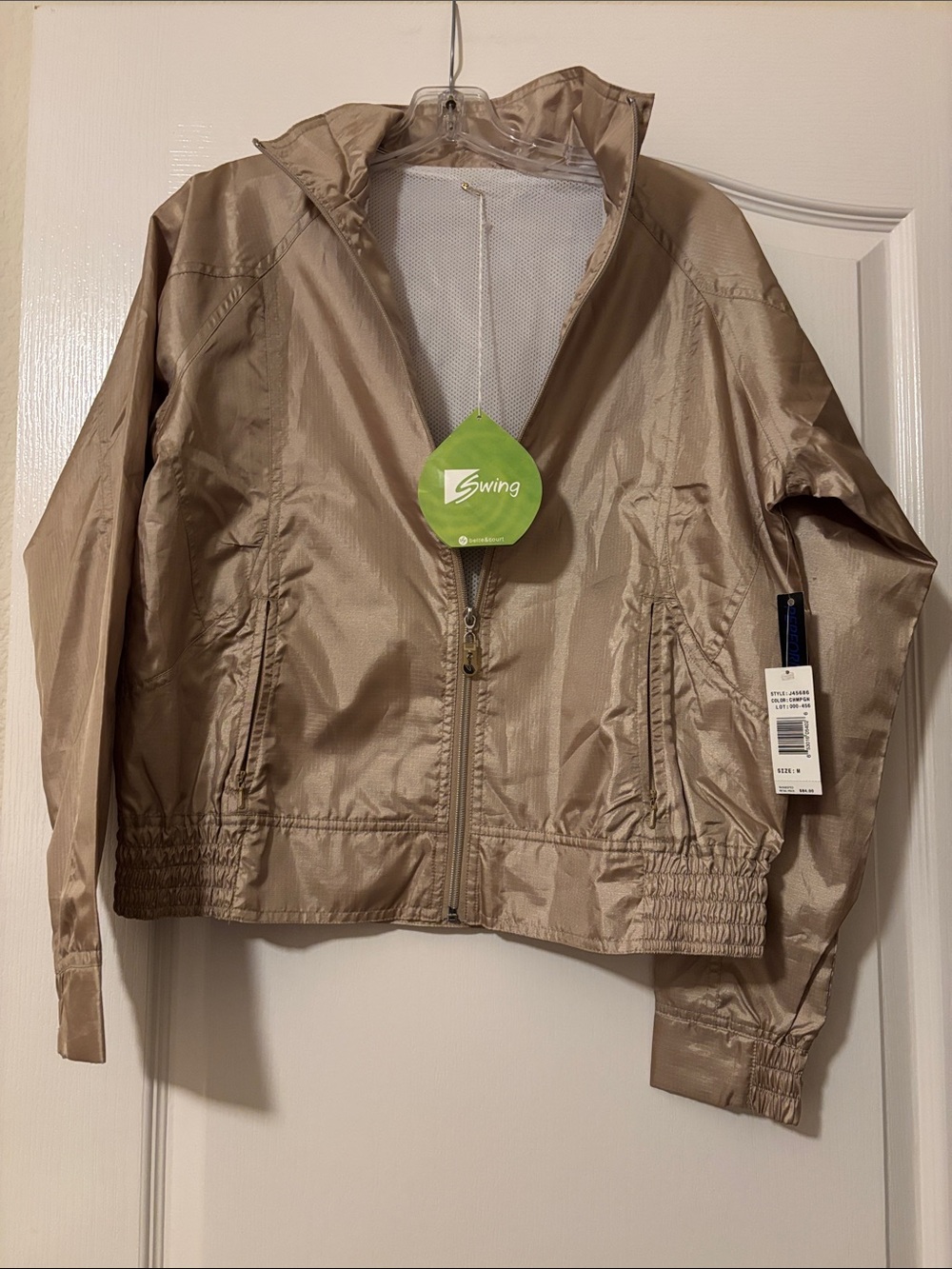 NWT Zella "Style Game Shine" Metallic Hooded Jacket in Oro Gold size Medium